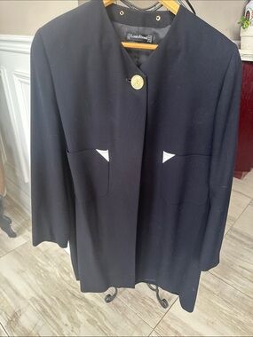 Louis Feraud Black Jacket with White Pocket Trim and Gold Button